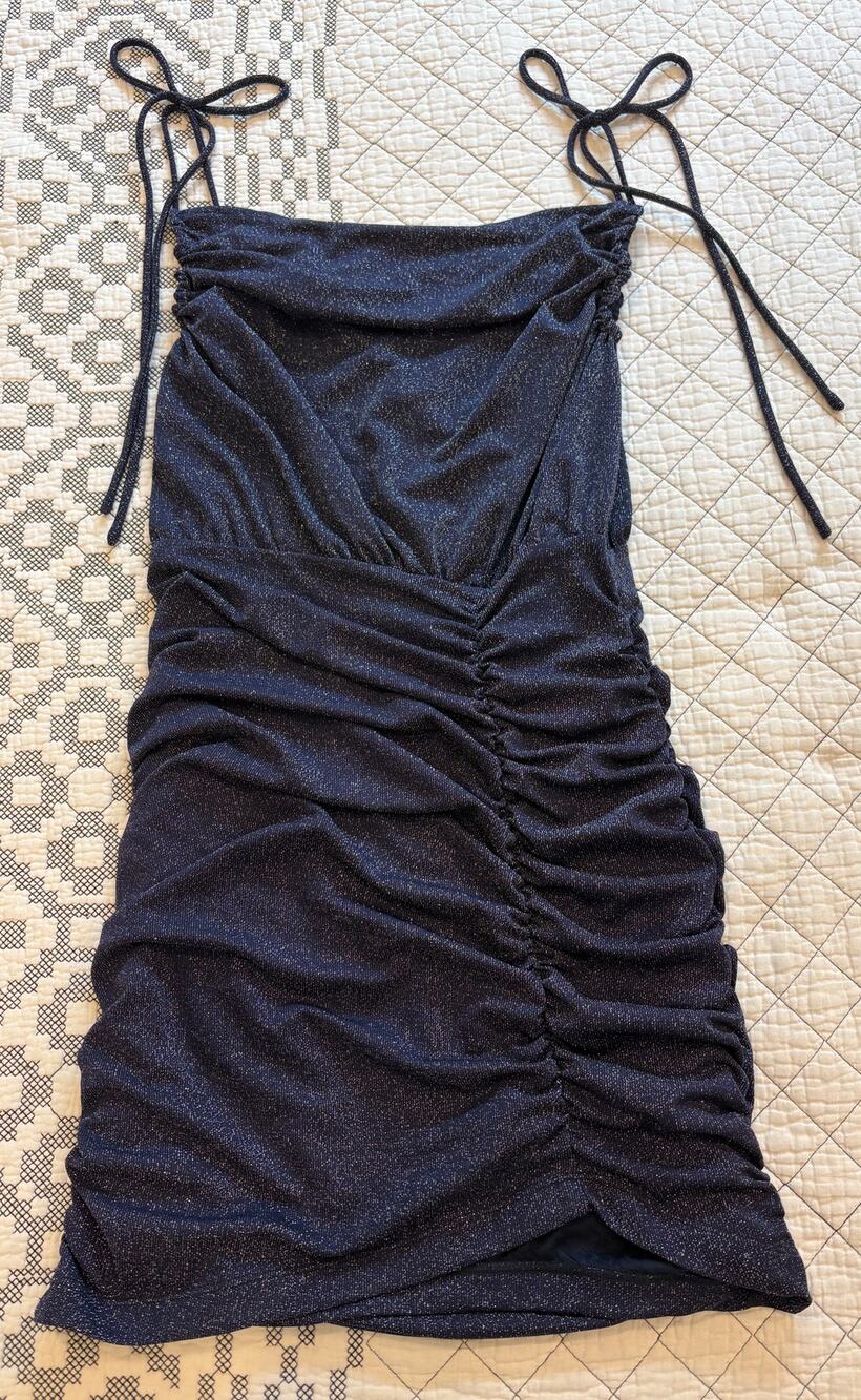 Free People Blue Shine Ruched Detail Mini Dress Sexy Size S